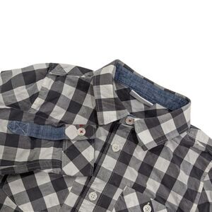 Hanna Andersson Gray White Checkered Plaid Button Up down Shirt Boys 120 6 7